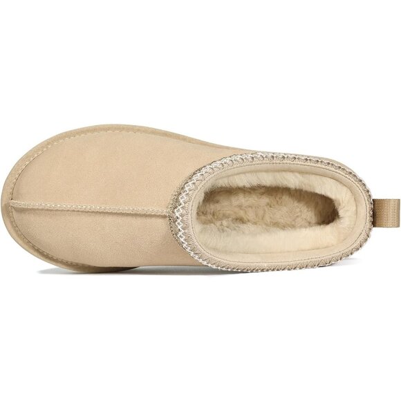👑Women's Mini Boots Sand Suede Fuzzy Slippers Slip-On Winter Warm House Shoes - Picture 5 of 7